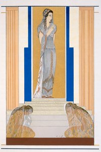 Itkevä Penelope ja hänen palvelijansa, kuvitus Homeroksen teoksesta 